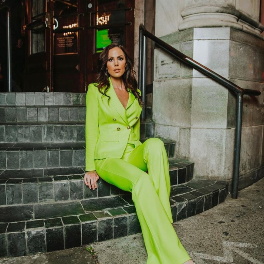 two-piece/co-ord women’s suit lime green